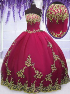 Superior Sleeveless Floor Length Appliques Zipper Sweet 16 Quinceanera Dress with Fuchsia