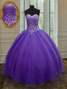 Floor Length Eggplant Purple Quinceanera Gown Sweetheart Sleeveless Lace Up