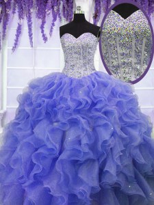 Sweet Sequins Floor Length Ball Gowns Sleeveless Purple Sweet 16 Quinceanera Dress Lace Up