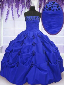 Free and Easy Floor Length Lace Up Sweet 16 Dresses Royal Blue for Military Ball and Sweet 16 and Quinceanera with Embroidery and Pick Ups