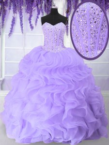 Fabulous Sleeveless Lace Up Floor Length Beading and Ruffles Quinceanera Dress