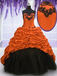 With Train Multi-color Quinceanera Dresses Taffeta Sweep Train Sleeveless Appliques and Pick Ups