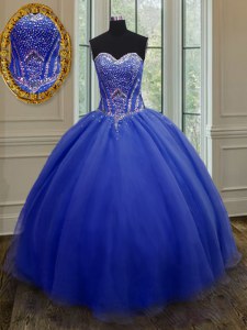 Royal Blue Quinceanera Dress Military Ball and Sweet 16 and Quinceanera and For with Beading and Belt Sweetheart Sleeveless Lace Up