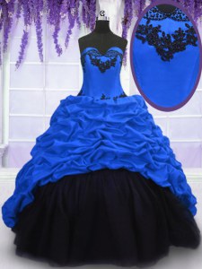 Royal Blue Lace Up Quinceanera Gowns Appliques and Pick Ups Sleeveless With Train Sweep Train