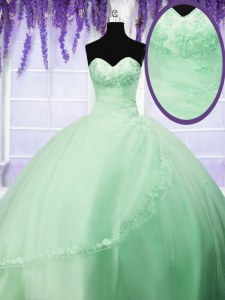 Sweetheart Sleeveless Tulle Sweet 16 Dress Appliques Lace Up