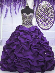 Low Price Eggplant Purple Sweetheart Neckline Beading and Sequins and Pick Ups Ball Gown Prom Dress Sleeveless Lace Up
