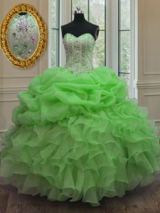Hot Selling Sleeveless Lace Up Floor Length Beading and Ruffles and Pick Ups 15th Birthday Dress