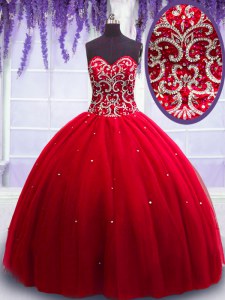 Gorgeous Floor Length Ball Gowns Sleeveless Red Ball Gown Prom Dress Lace Up