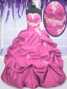 High Quality Pick Ups Strapless Sleeveless Lace Up Vestidos de Quinceanera Rose Pink Taffeta