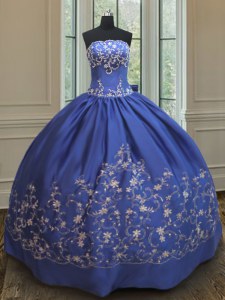Floor Length Lace Up Quinceanera Gowns Royal Blue for Military Ball and Sweet 16 and Quinceanera with Embroidery