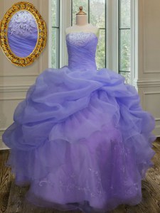 Lavender Sleeveless Embroidery and Pick Ups Floor Length 15th Birthday Dress
