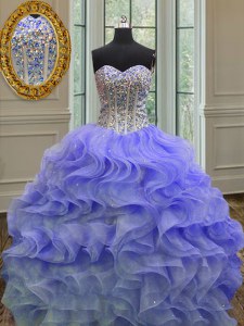 Lavender Sweetheart Lace Up Beading and Ruffles Quinceanera Dresses Sleeveless