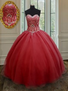 Red Quinceanera Dresses Military Ball and Sweet 16 and Quinceanera and For with Beading Sweetheart Sleeveless Lace Up
