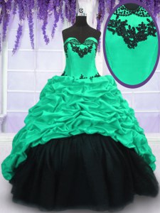 Fantastic Turquoise Lace Up 15th Birthday Dress Appliques and Ruffles and Pick Ups Sleeveless With Train Sweep Train