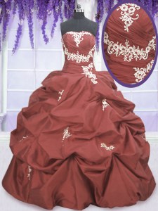 Discount Rust Red Sleeveless Floor Length Appliques and Pick Ups Lace Up Quince Ball Gowns