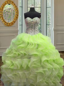 Adorable Sleeveless Beading and Ruffles Lace Up Quince Ball Gowns