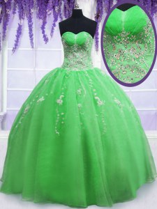 Fancy Ball Gowns Beading and Embroidery Quinceanera Dresses Lace Up Organza Sleeveless Floor Length