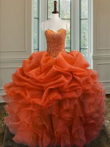 Beautiful Orange Red Sweetheart Lace Up Beading and Ruffles Ball Gown Prom Dress Sleeveless
