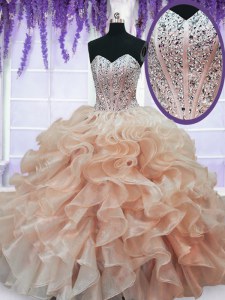 Colorful Organza Sleeveless Floor Length 15 Quinceanera Dress and Beading and Ruffles