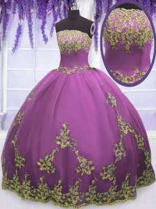 Gorgeous Fuchsia Ball Gowns Appliques Sweet 16 Dresses Zipper Tulle Sleeveless Floor Length