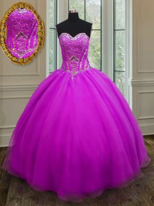 Sleeveless Organza Floor Length Lace Up Quinceanera Dress in Purple with Beading