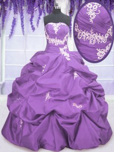 Spectacular Pick Ups Ball Gowns Quince Ball Gowns Lavender Strapless Taffeta Sleeveless Floor Length Lace Up