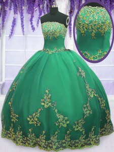 Excellent Turquoise Zipper Quinceanera Gown Appliques Sleeveless Floor Length