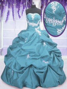 Fashionable Teal Sleeveless Floor Length Appliques and Pick Ups Lace Up Vestidos de Quinceanera