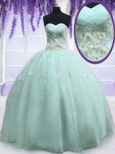 Light Blue Ball Gowns Beading and Embroidery Vestidos de Quinceanera Zipper Organza Sleeveless Floor Length