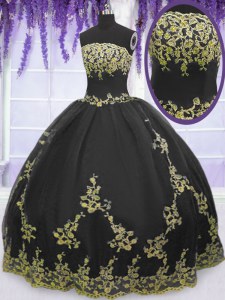 Customized Black Strapless Zipper Appliques Quinceanera Dress Sleeveless
