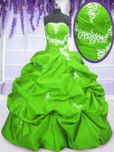 Charming Floor Length Quinceanera Gowns Taffeta Sleeveless Appliques and Pick Ups