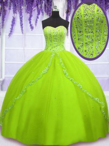 Fashion Sweetheart Sleeveless Tulle 15th Birthday Dress Beading Lace Up
