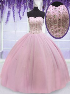 High Quality Floor Length Baby Pink Sweet 16 Quinceanera Dress Sweetheart Sleeveless Lace Up