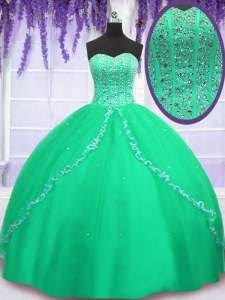 Hot Selling Green Quinceanera Gown Military Ball and Sweet 16 and Quinceanera and For with Beading and Sequins Sweetheart Sleeveless Lace Up