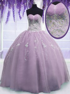 New Arrival Ball Gowns Quinceanera Gown Lilac Sweetheart Organza Sleeveless Floor Length Zipper