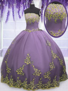 Sexy Ball Gowns Sweet 16 Quinceanera Dress Lavender Strapless Tulle Sleeveless Floor Length Zipper
