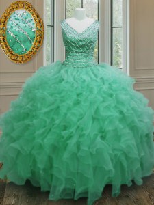 Floor Length Ball Gowns Sleeveless Apple Green Quinceanera Gowns Zipper
