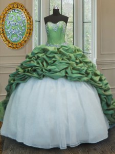 Green Sweetheart Neckline Beading and Appliques and Pick Ups 15 Quinceanera Dress Sleeveless Lace Up
