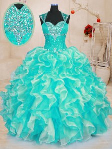 Sumptuous Sleeveless Beading and Ruffles Lace Up Quinceanera Gown