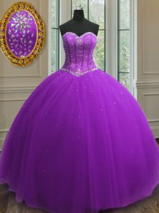 Luxurious Purple Sweetheart Neckline Beading and Sequins Quinceanera Dress Sleeveless Lace Up