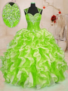 Cute Organza Sweetheart Sleeveless Lace Up Beading and Ruffles Quinceanera Gown in Multi-color