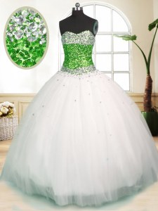 Romantic Tulle Sleeveless Floor Length Quinceanera Gown and Beading