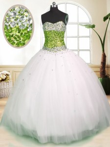Low Price Sleeveless Lace Up Floor Length Beading Quinceanera Dresses