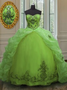 Spectacular Sleeveless With Train Beading and Appliques and Pick Ups Lace Up Quinceanera Dress with Court Train