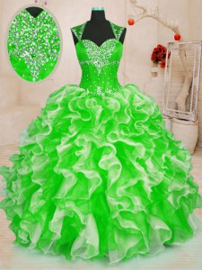 Enchanting Ball Gowns Sweetheart Sleeveless Organza Floor Length Lace Up Beading and Ruffles 15 Quinceanera Dress