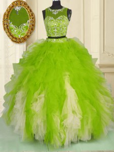 Flirting Multi-color Sweet 16 Dress Military Ball and Sweet 16 and Quinceanera and For with Beading and Ruffles Scoop Sleeveless Zipper
