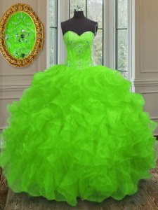 Custom Design Ball Gowns Organza Sweetheart Sleeveless Beading and Embroidery and Ruffles Floor Length Lace Up Quinceanera Gown
