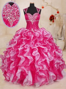 Free and Easy Sleeveless Beading and Ruffles Lace Up Quinceanera Gown