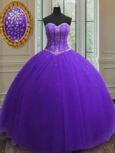 Beading and Sequins Vestidos de Quinceanera Purple Lace Up Sleeveless Floor Length