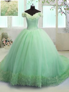 Adorable Court Train Ball Gowns Ball Gown Prom Dress Off The Shoulder Organza Short Sleeves With Train Lace Up